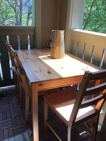Ikea Dining set JOKKMOKK Table and 4 chairs, antique stain  plus 4 JU 1