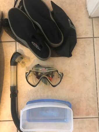 Scuba / Snorkeling Gear - Split Fins, Snorkle, Mask, Booties, Mesh Bag 3