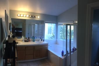 Large master bedroom with bathroom, walk-in closet, hot tub 2