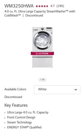 LG WM3250HWA/DLEX3250W (washer/dryer) for sale 1