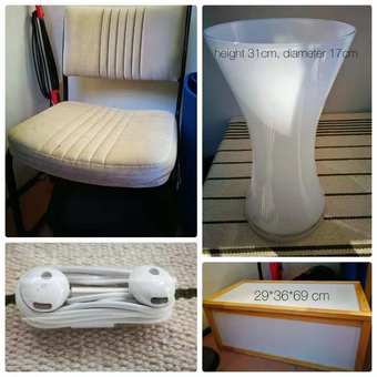 Sale: Chair,  vase, earphone, wood storage box 1