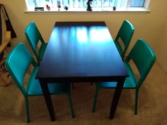 Queen size bed+mattress, wood table+ 4 chairs, 1sofa, wood coffe table 2