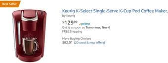 Keurig K-Select Single Serve, K-Cup Pod Coffee Maker, Matte Black 2