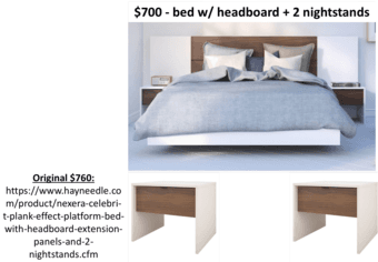 $700 - bed w/ headboard + 2 nightstands 1