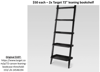 $50 each – 2x Target 72” leaning bookshelf 1