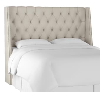 King size tufted nail button wingback bed headboard velvet light gray 2