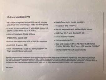 New Apple MacBook Pro 15.4" (512 GB, Intel Core i7 8th Gen. 4.3G 3