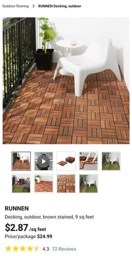 IKEA wood tile for patio or balcony- 18 sq ft 1
