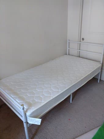 Zinus twin bed mattress and white metal frame 1