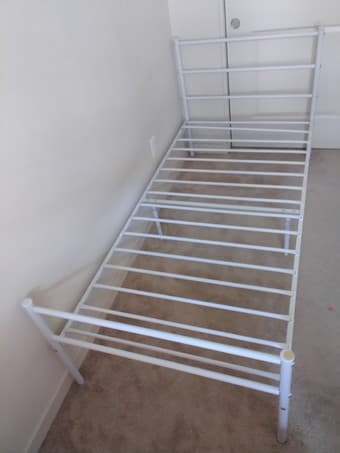 Zinus twin bed mattress and white metal frame 2