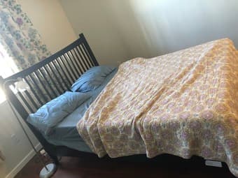 queen bed (mattress + wooden frame) 1