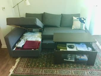 Sectional sofa bed w/storage; kitchen stools; coffee table w/storage 2