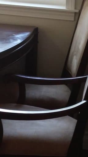 Wooden Dining table with six cushioned chairs for sale 1
