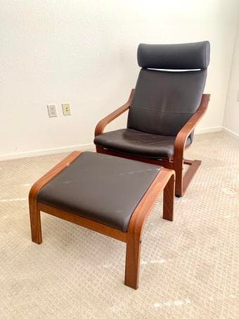 Brown Leather Armchair and Ottoman (Excellent Condition) 1
