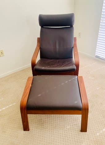 Brown Leather Armchair and Ottoman (Excellent Condition) 2