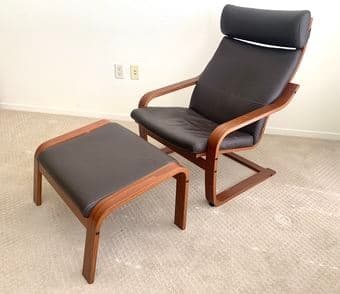 Brown Leather Armchair and Ottoman (Excellent Condition) 3