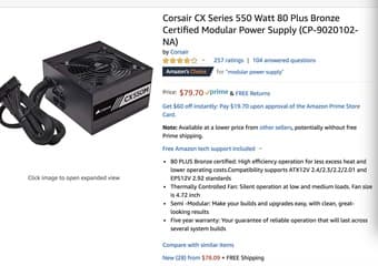 Corsair CX Series 550 Watt 80 Plus Bronze Certified Modular Power Supp 1