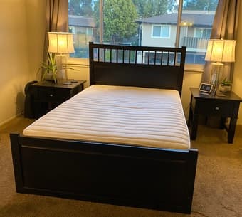 Full Size Mattress and Hemnes Black-Brown Bed Frame w/ Slats 1