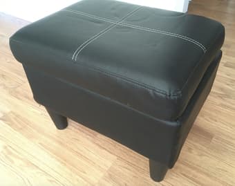 Black Leather Rectangular Seat Ottoman Footstool 1