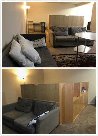 Spacious living room with large closet and furniture in RWC Downtown 2