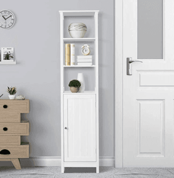 White Tall Bathroom Floor Cabinet Storage Cabinet Organizer 1