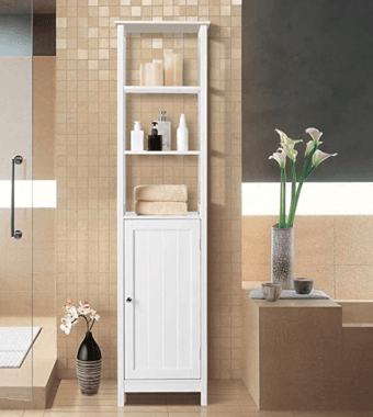 White Tall Bathroom Floor Cabinet Storage Cabinet Organizer 2