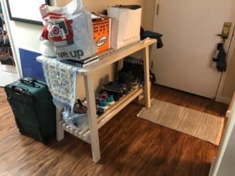 Moving Sale! (Rugs, table, shelves, shoerack) $ as marked OB 3