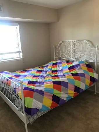 IKEA queen bed, wood desk, chair, folding table 1