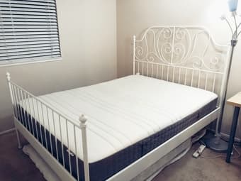 IKEA queen bed, wood desk, chair, folding table 1