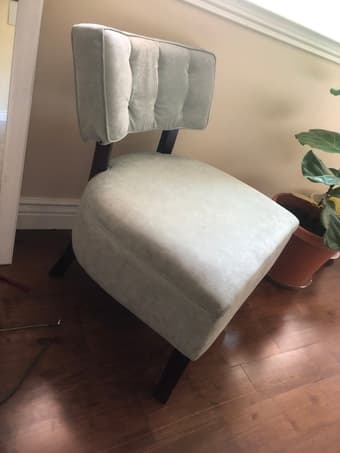 A light blue suede accent chair 2
