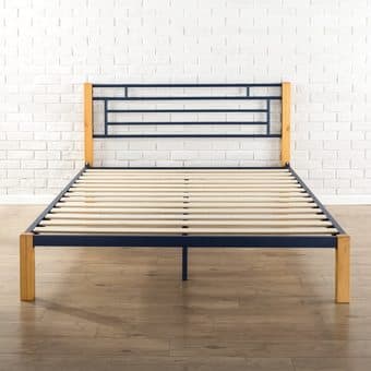 Zinus Metal and Wood Platform Bed + Mattress Set Medium Hard Like New 3
