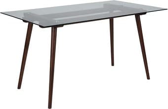 Flash Furniture Meriden Solid Walnut Wood Table with Clear Glass Top 1