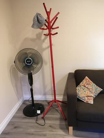 Red metal coat hanger 1