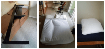 Bed frame + firm quee size mattress (Tulo brand) + blanket + 2 pillow 1