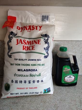 Moving Sale: night stand, unopened rice saysauce ,cleaning supp 2