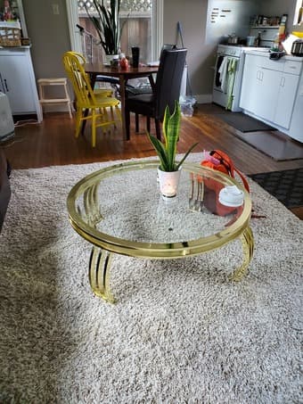 Glass + brass coffee table 1