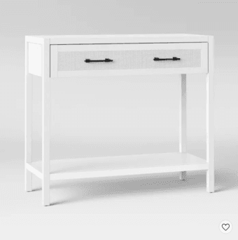 Console table — white wood & rattan, in great shape! 2