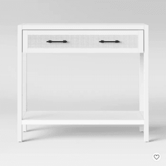Console table — white wood & rattan, in great shape! 1