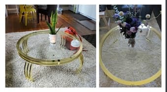 Round glass top brass coffee table 1