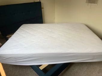 queen size bed + mattress + ikea mattress topper 1
