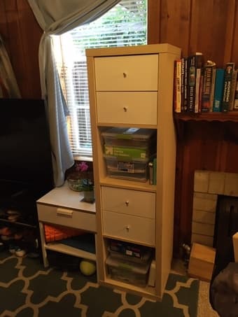 Kallax 4x1 shelving unit with two sets of drawer inserts 1