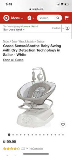 Graco sense2soothe baby swing 1