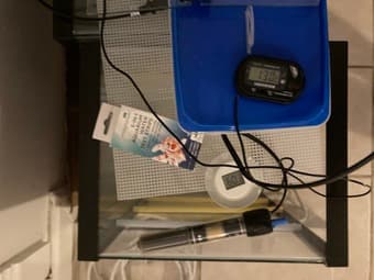 fish tank, salt, air pump, heater, thermometer 2
