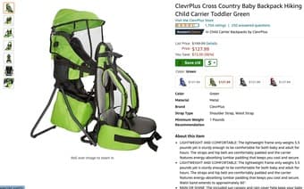 ClevrPlus Cross Country Baby Backpack Hiking Child Carrier -- Green 1