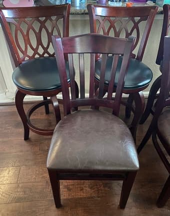 Chairs in Black/Brown Faux Leather & Dark Cherry Finish Wood 2