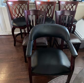 Chairs in Black/Brown Faux Leather & Dark Cherry Finish Wood 3