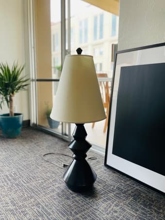 Beautiful black wooden table lamp from Crate and Barrel 1