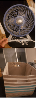 room fan, laundry basket, full length mirror, sewing stuff 2