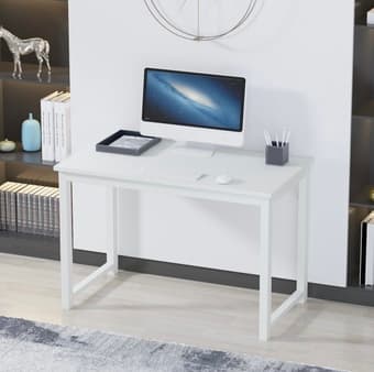 White wooden desk with sturdy white metal frame 1