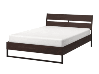 Queen-sized bed frame w/ slatted bed base and memory foam mattress 1